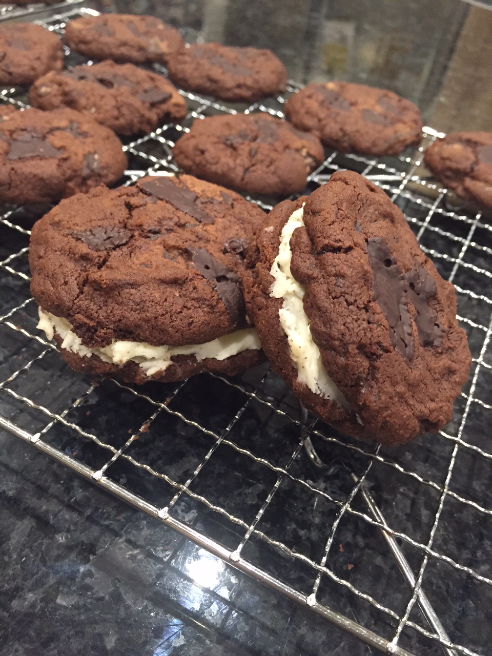 chocolate fudge cookies, cookies, chocolate cookies, cozebakes, sainsburys, biscuits, marshmallows, marshmallow buttercream, rich chocolate cookies,