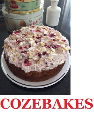 cherry cake, almond cake, almond cherry cake, large cake, tea time cake recipe, cozebakes, ground almonds, easy cake recipe