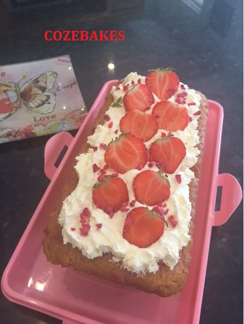strawberries and cream, strawberry sponge, loaf cake, sponge cake, cozebakes, easy food recipe, strawberry sponge cake
